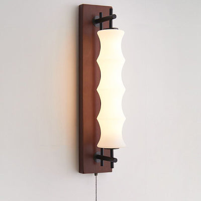 Contemporary Retro Rectangular Cylinder Solid Wood Iron Glass LED Wall Sconce Lamp For Living Room