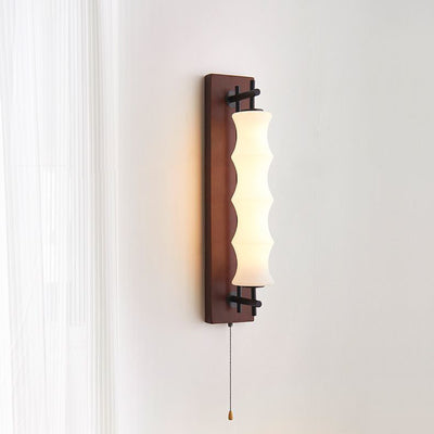 Contemporary Retro Rectangular Cylinder Solid Wood Iron Glass LED Wall Sconce Lamp For Living Room