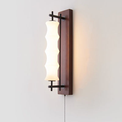 Contemporary Retro Rectangular Cylinder Solid Wood Iron Glass LED Wall Sconce Lamp For Living Room