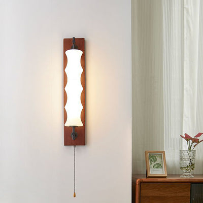 Contemporary Retro Rectangular Cylinder Solid Wood Iron Glass LED Wall Sconce Lamp For Living Room