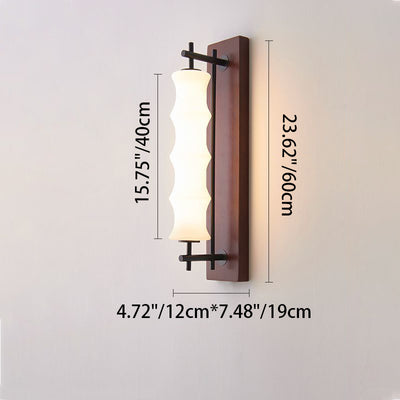 Contemporary Retro Rectangular Cylinder Solid Wood Iron Glass LED Wall Sconce Lamp For Living Room