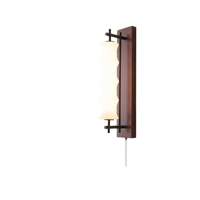 Contemporary Retro Rectangular Cylinder Solid Wood Iron Glass LED Wall Sconce Lamp For Living Room