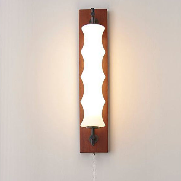 Contemporary Retro Rectangular Cylinder Solid Wood Iron Glass LED Wall Sconce Lamp For Living Room