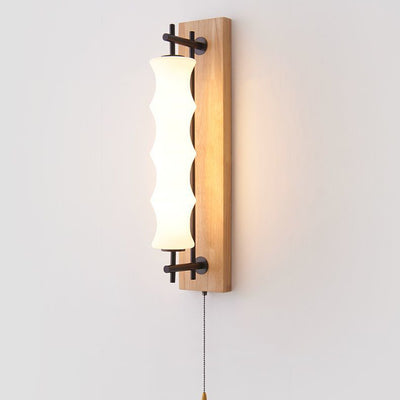 Contemporary Retro Rectangular Cylinder Solid Wood Iron Glass LED Wall Sconce Lamp For Living Room