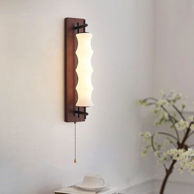 Contemporary Retro Rectangular Cylinder Solid Wood Iron Glass LED Wall Sconce Lamp For Living Room