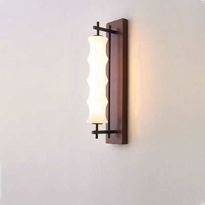 Contemporary Retro Rectangular Cylinder Solid Wood Iron Glass LED Wall Sconce Lamp For Living Room