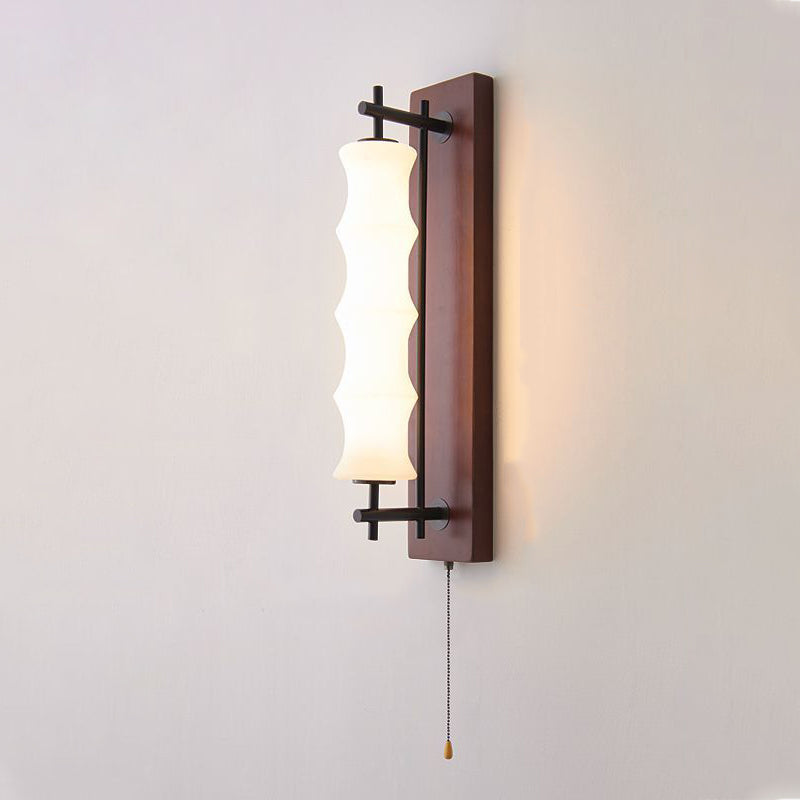 Contemporary Retro Rectangular Cylinder Solid Wood Iron Glass LED Wall Sconce Lamp For Living Room