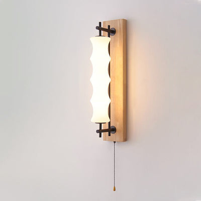 Contemporary Retro Rectangular Cylinder Solid Wood Iron Glass LED Wall Sconce Lamp For Living Room