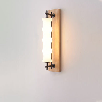 Contemporary Retro Rectangular Cylinder Solid Wood Iron Glass LED Wall Sconce Lamp For Living Room