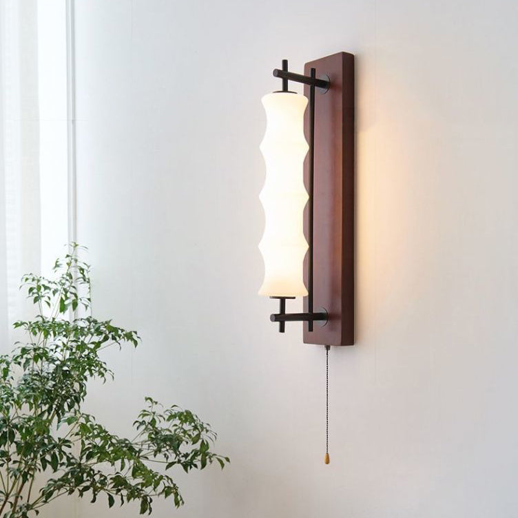 Contemporary Retro Rectangular Cylinder Solid Wood Iron Glass LED Wall Sconce Lamp For Living Room