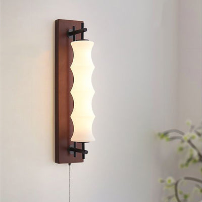 Contemporary Retro Rectangular Cylinder Solid Wood Iron Glass LED Wall Sconce Lamp For Living Room