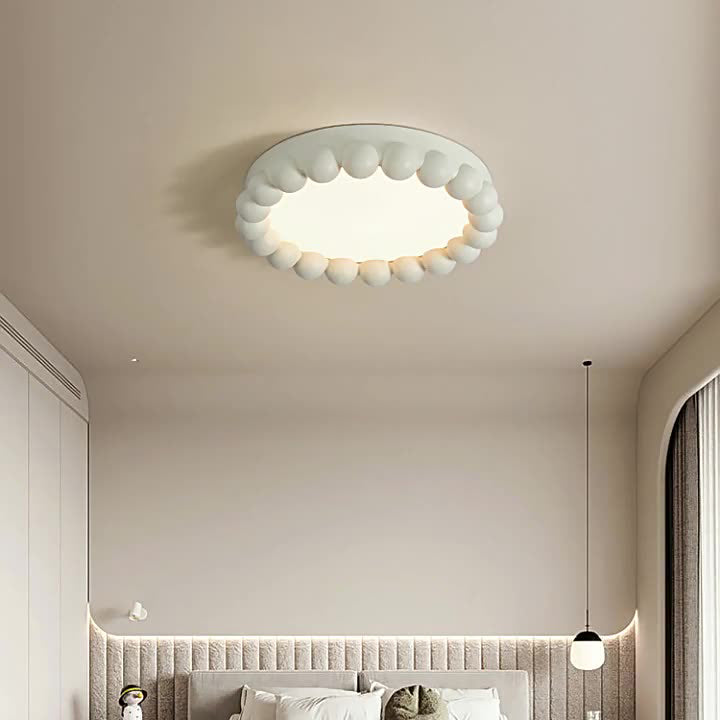 Contemporary Nordic Round Cake Shape Fiberglass Acrylic LED Flush Mount Ceiling Light For Bedroom