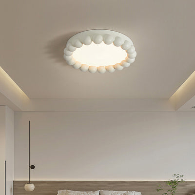 Contemporary Nordic Round Cake Shape Fiberglass Acrylic LED Flush Mount Ceiling Light For Bedroom