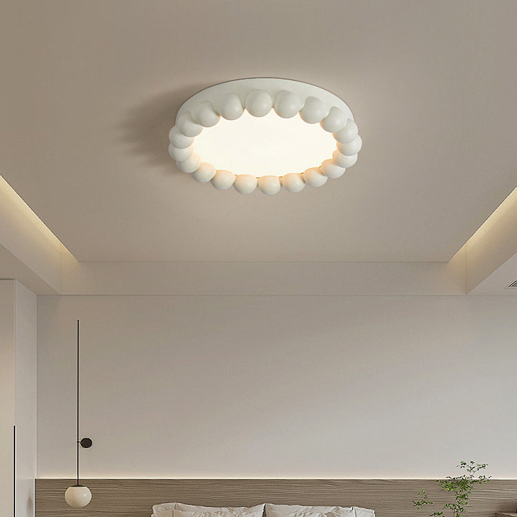 Contemporary Nordic Round Cake Shape Fiberglass Acrylic LED Flush Mount Ceiling Light For Bedroom