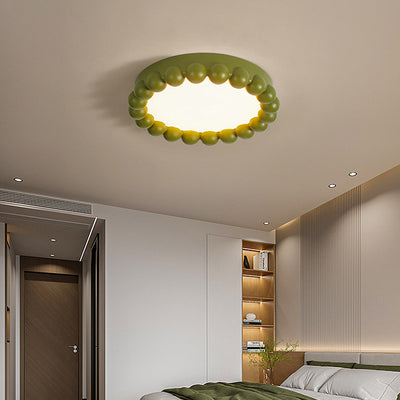 Contemporary Nordic Round Cake Shape Fiberglass Acrylic LED Flush Mount Ceiling Light For Bedroom