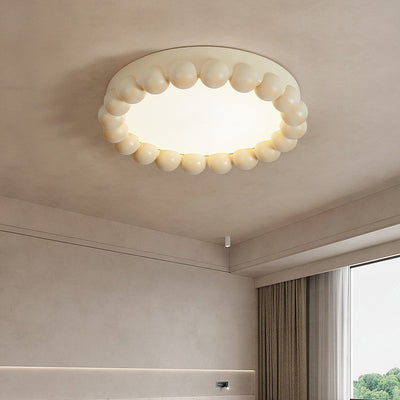 Contemporary Nordic Round Cake Shape Fiberglass Acrylic LED Flush Mount Ceiling Light For Bedroom