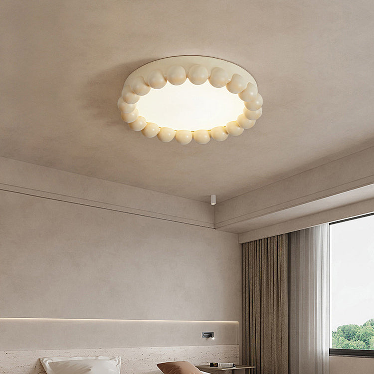 Contemporary Nordic Round Cake Shape Fiberglass Acrylic LED Flush Mount Ceiling Light For Bedroom