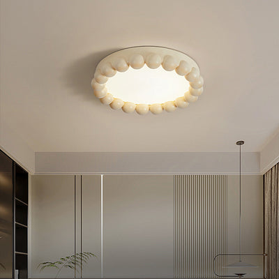 Contemporary Nordic Round Cake Shape Fiberglass Acrylic LED Flush Mount Ceiling Light For Bedroom