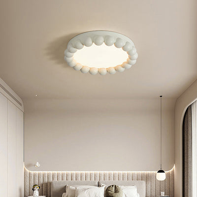 Contemporary Nordic Round Cake Shape Fiberglass Acrylic LED Flush Mount Ceiling Light For Bedroom