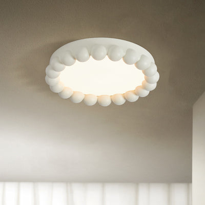 Contemporary Nordic Round Cake Shape Fiberglass Acrylic LED Flush Mount Ceiling Light For Bedroom