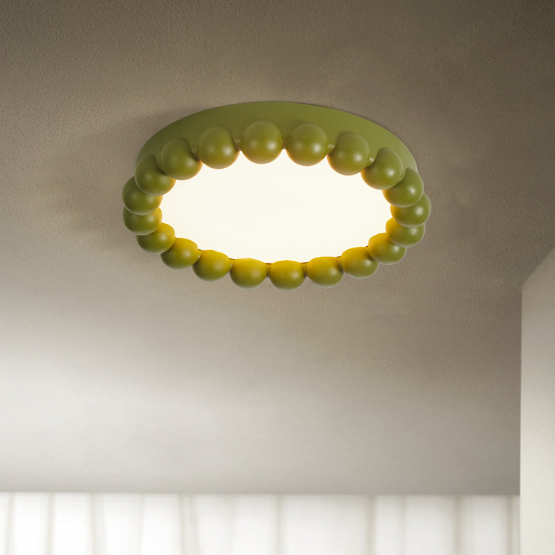 Contemporary Nordic Round Cake Shape Fiberglass Acrylic LED Flush Mount Ceiling Light For Bedroom