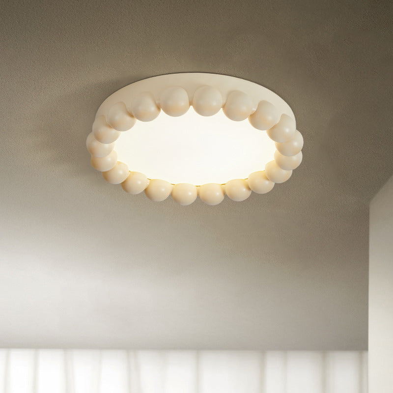 Contemporary Nordic Round Cake Shape Fiberglass Acrylic LED Flush Mount Ceiling Light For Bedroom