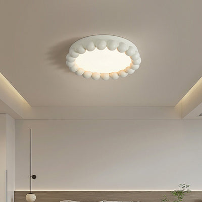 Contemporary Nordic Round Cake Shape Fiberglass Acrylic LED Flush Mount Ceiling Light For Bedroom