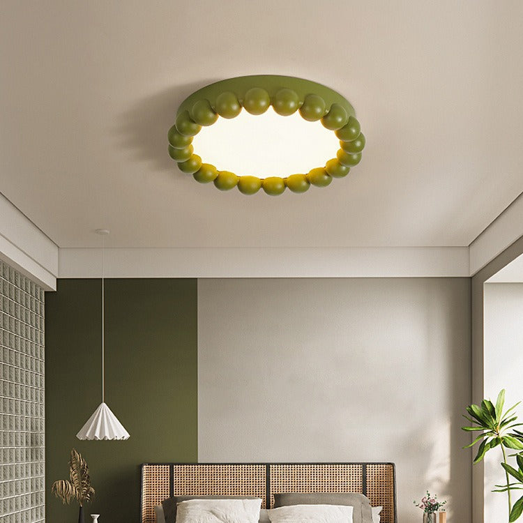 Contemporary Nordic Round Cake Shape Fiberglass Acrylic LED Flush Mount Ceiling Light For Bedroom