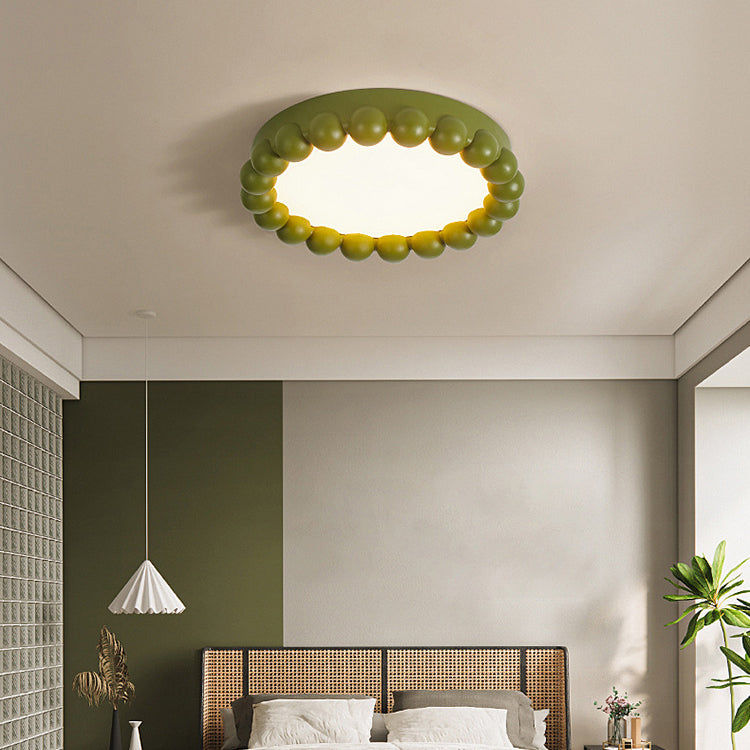 Contemporary Nordic Round Cake Shape Fiberglass Acrylic LED Flush Mount Ceiling Light For Bedroom