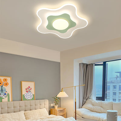 Contemporary Nordic Square Oval Flower PE Iron LED Flush Mount Ceiling Light For Bedroom