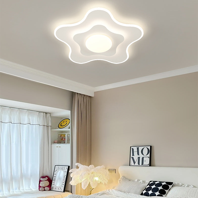 Contemporary Nordic Square Oval Flower PE Iron LED Flush Mount Ceiling Light For Bedroom