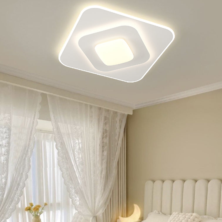 Contemporary Nordic Square Oval Flower PE Iron LED Flush Mount Ceiling Light For Bedroom