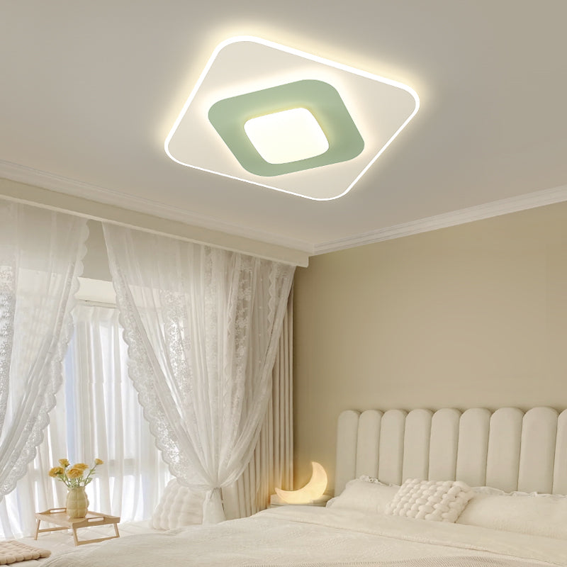 Contemporary Nordic Square Oval Flower PE Iron LED Flush Mount Ceiling Light For Bedroom