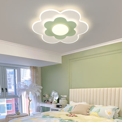 Contemporary Nordic Square Oval Flower PE Iron LED Flush Mount Ceiling Light For Bedroom