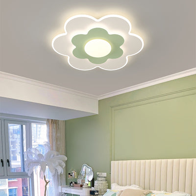 Contemporary Nordic Square Oval Flower PE Iron LED Flush Mount Ceiling Light For Bedroom