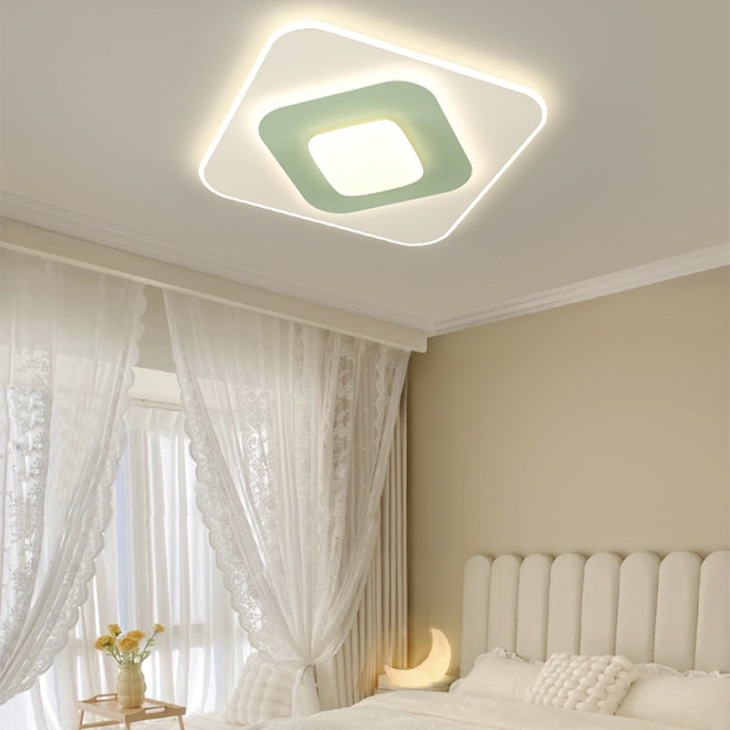 Contemporary Nordic Square Oval Flower PE Iron LED Flush Mount Ceiling Light For Bedroom