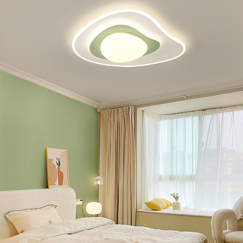 Contemporary Nordic Square Oval Flower PE Iron LED Flush Mount Ceiling Light For Bedroom