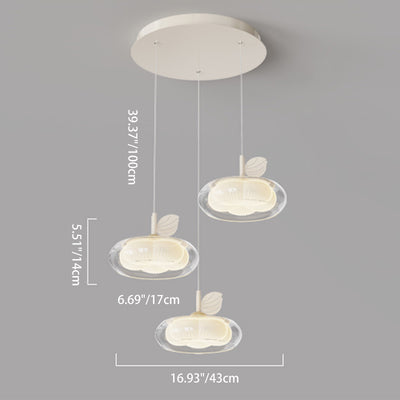 Contemporary Nordic Cream Flower Glass Lampshade Iron PE LED Chandelier For Dining Room