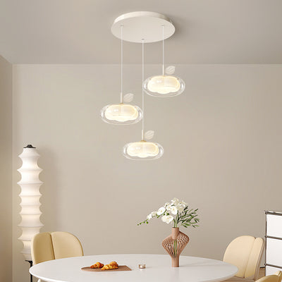 Contemporary Nordic Cream Flower Glass Lampshade Iron PE LED Chandelier For Dining Room