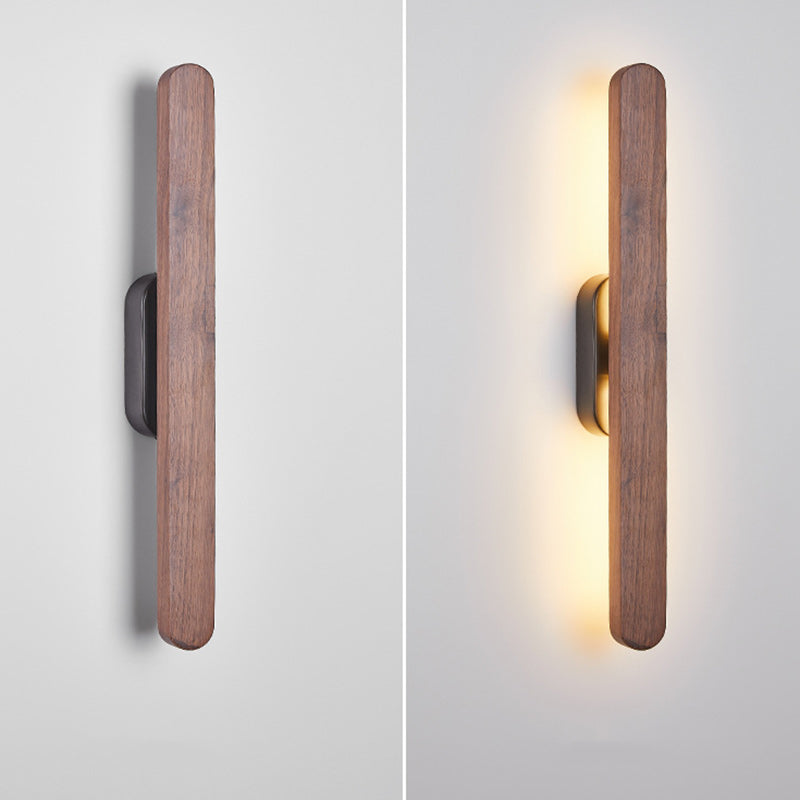 Contemporary Retro Long Strip Black Walnut Copper LED Wall Sconce Lamp For Living Room