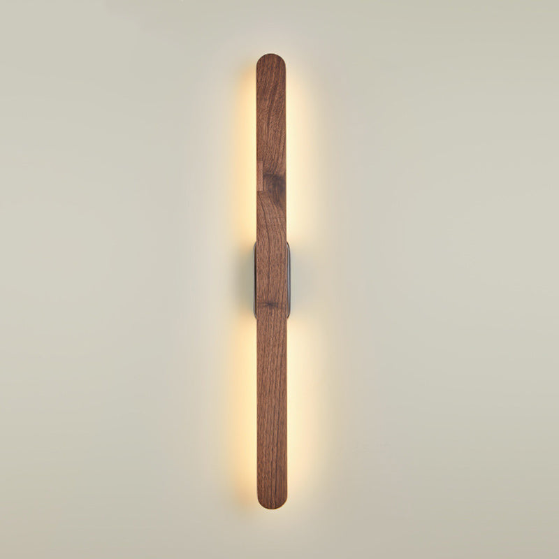 Contemporary Retro Long Strip Black Walnut Copper LED Wall Sconce Lamp For Living Room