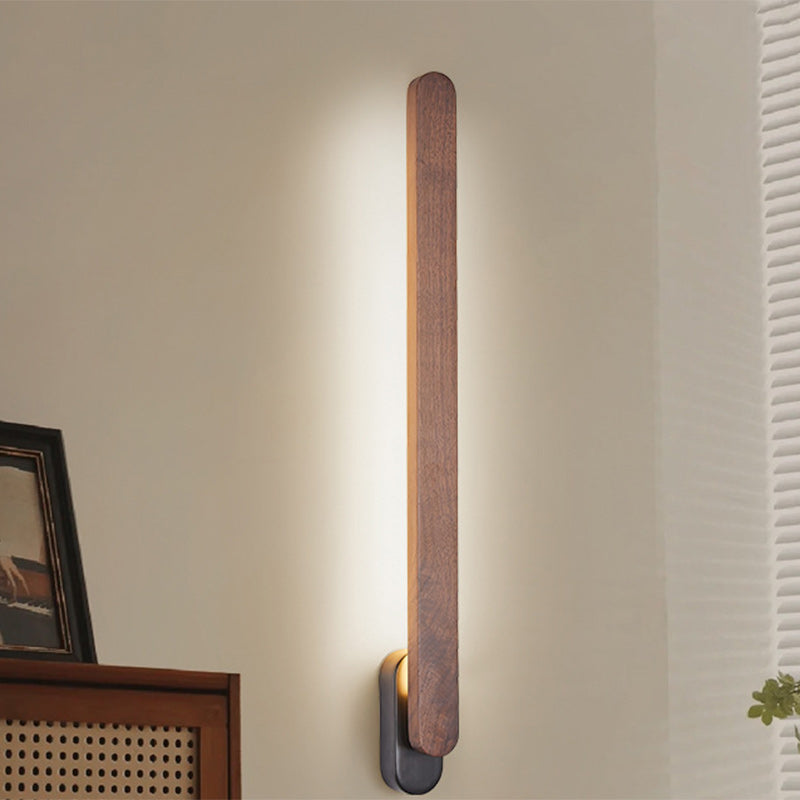 Contemporary Retro Long Strip Black Walnut Copper LED Wall Sconce Lamp For Living Room