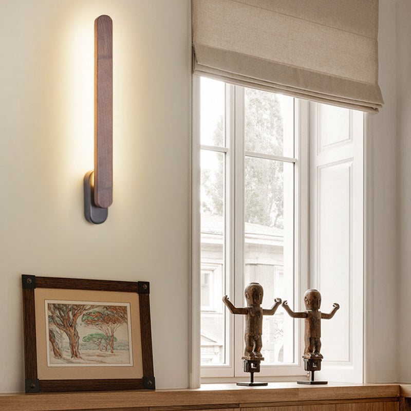 Contemporary Retro Long Strip Black Walnut Copper LED Wall Sconce Lamp For Living Room