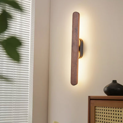 Contemporary Retro Long Strip Black Walnut Copper LED Wall Sconce Lamp For Living Room