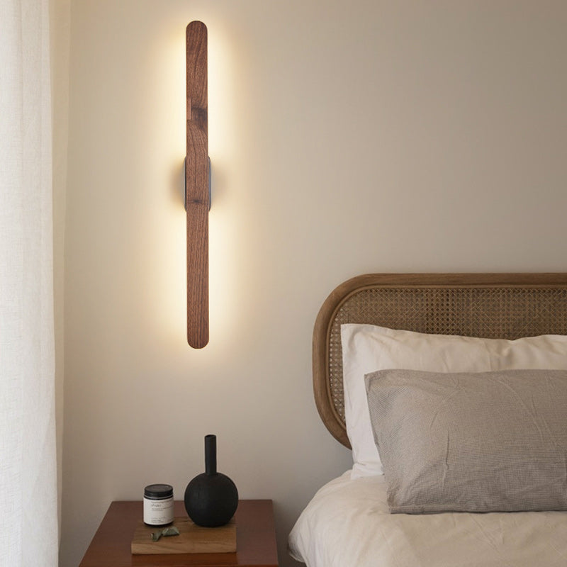 Contemporary Retro Long Strip Black Walnut Copper LED Wall Sconce Lamp For Living Room