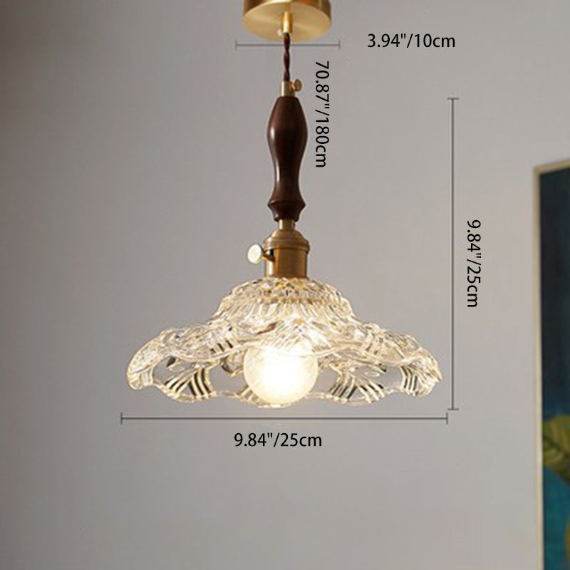 Traditional French Dome Transparent Glass Lampshade Walnut Copper 1 - Light Pendant Light For Dining Room