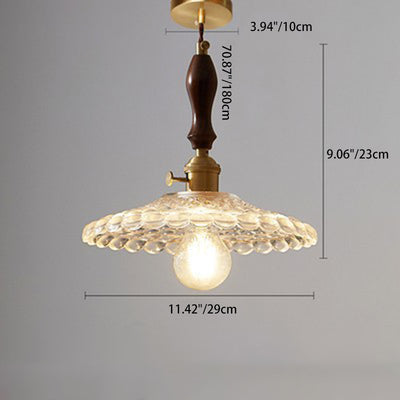 Traditional French Dome Transparent Glass Lampshade Walnut Copper 1 - Light Pendant Light For Dining Room