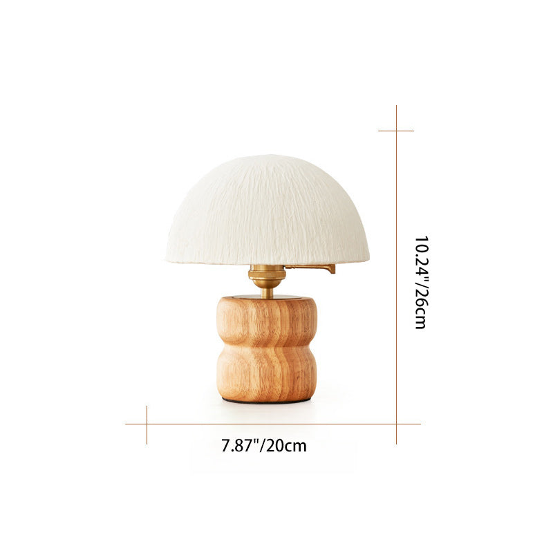 Traditional Japanese Umbrella Rice Paper Lampshade Solid Wood Base Copper 1 - Light Table Lamp For Bedroom