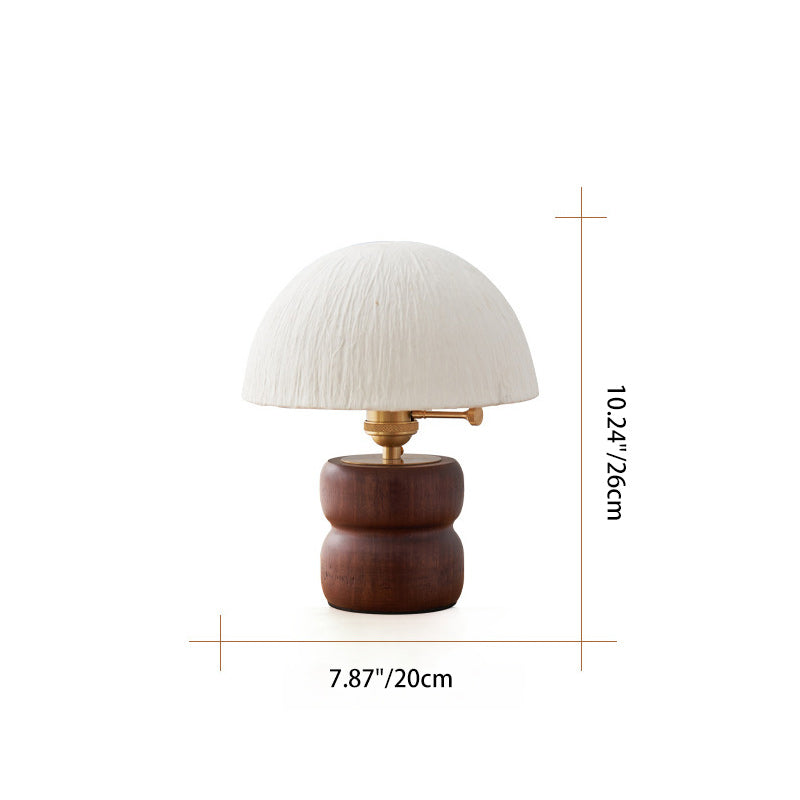 Traditional Japanese Umbrella Rice Paper Lampshade Solid Wood Base Copper 1 - Light Table Lamp For Bedroom