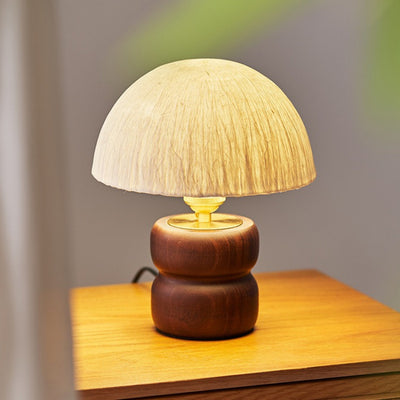 Traditional Japanese Umbrella Rice Paper Lampshade Solid Wood Base Copper 1 - Light Table Lamp For Bedroom